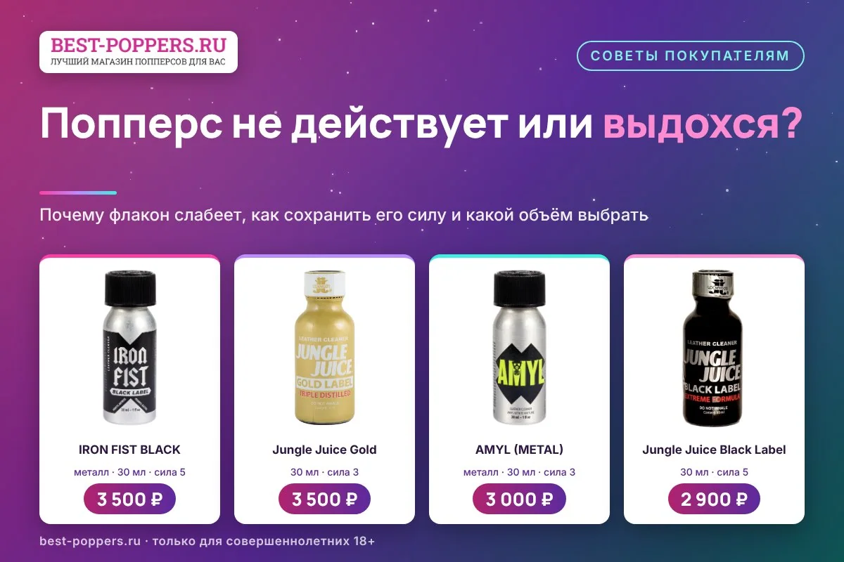 Попперс не действует или выдохся: флаконы 30 мл IRON FIST BLACK, Jungle Juice Gold, AMYL (METAL) и Jungle Juice Black Label
